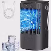 Ar condicionado portátil, mini ar condicionado evaporativo 4 em 1, AC portátil com tanque de 1000 ml, 3 velocidades e LED de 7 cores, ar-condicionado pequeno com temporizador para quarto, desktop