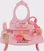 Kinderland Penteadeira Infantil Montessori de Madeira - Brinquedo Educativo Menina 3 Anos ou mais - Presente Criativo Faz de Conta Rosa