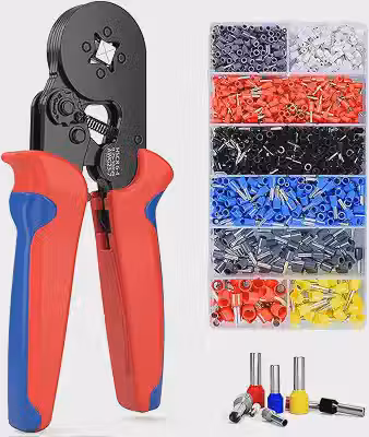Alicate de Crimpar com Kit 1200 Terminais, Ferramentas de crimpagem autoajustáveis para 0,25-10mm², terminal de cabo de aço com ponteira quadrada