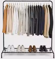 Cabideiro Arara De Roupas De Chão Com Sapateira Inclusa Moderno Loja Quarto Organizador Em Aço Suporta 50kg Montagem Rápida Preto