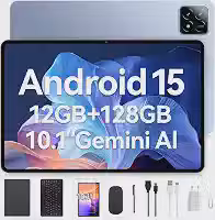 Tablet Xixaomiro Pad 10.1' Android 15, 128GB ROM + 12GB RAM, Câmera 13MP + 5MP, Bateria 8000mAh, Kit com Teclado, Mouse e Caneta Stylus para Trabalho e Estudos (Azul-celeste)
