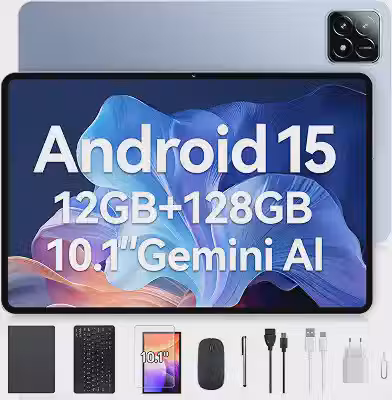 Tablet Xixaomiro Pad 10.1' Android 15, 128GB ROM + 12GB RAM, Câmera 13MP + 5MP, Bateria 8000mAh, Kit com Teclado, Mouse e Caneta Stylus para Trabalho e Estudos (Azul-celeste)