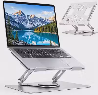 Suporte Articulado para Notebook e Tablet, Rotação 360°, Ajustável e Dobrável, em Metal (Alumínio), com Design Ventilado e Base Antiderrapante, para Notebooks até 17,5'