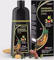 Shampoo Tonalizante Preto 3 em 1 para Cabelos Grisalhos – Shampoo que Pinta o Cabelo para Homens e Mulheres, Tinta de Cabelo com Extratos Vegetais, Cobertura de Fios Brancos por até 15 Dias, 400ml