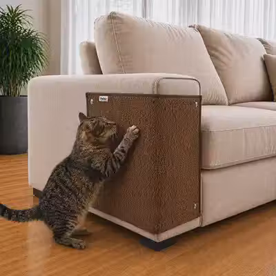Petliz Carpete Arranhador para Gato, Protetor de Sofá e Cama, Marrom, 70x50 cm, com 8 Presilhas de Fixação