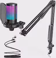 FIFINE A6T Gaming PC Microfone USB,Mic RGB para Computadorpara Podcast