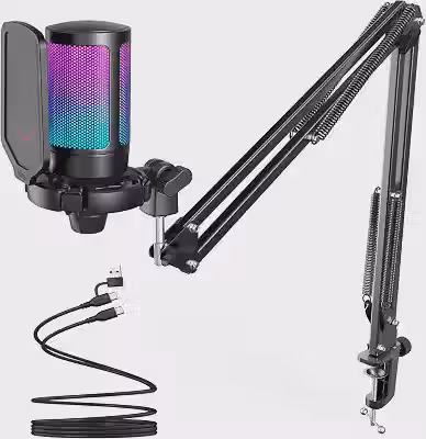 FIFINE A6T Gaming PC Microfone USB,Mic RGB para Computadorpara Podcast
