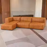 Sofá Modular Poli Couro Marrom 3 Lugares