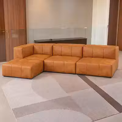 Sofá Modular Poli Couro Marrom 3 Lugares