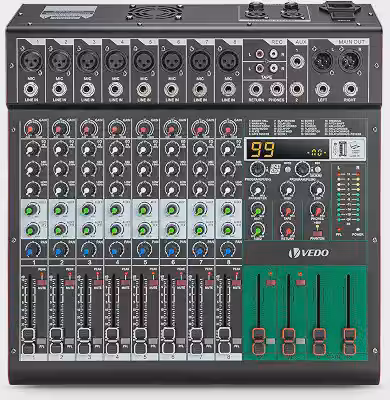 Mesa de Som Amplificada de 8 Canais com 99 Efeitos DSP, Amplificador de 500W×2, Bluetooth, USB/MP3, Phantom Power de 48V, EQ de 5 Bandas - Mesa de Mixagem Profissional