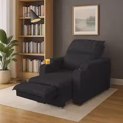 Poltrona Papai Dalas Retrátil Reclinável Veludo Porta Copos (PRETO)
