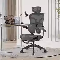 Cadeira de Escritório Ergonômica Testada conforme NR-17, Duplo Apoio Lombar, Assento Deslizante com Ajuste de Profundidade 5cm, Apoio para Pés Retrátil, Reclinável até 135° para Home Office (Preto)
