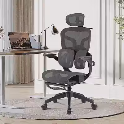 Cadeira de Escritório Ergonômica Testada conforme NR-17, Duplo Apoio Lombar, Assento Deslizante com Ajuste de Profundidade 5cm, Apoio para Pés Retrátil, Reclinável até 135° para Home Office (Preto)