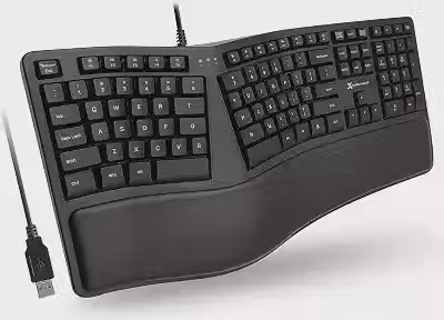 Teclado Ergonômico X9 Performance com Fio - Design Dividido com Descanso de Pulso Acolchoado - 110 Teclas USB com Cabo de 1,5 m - Teclado para Laptop e PC