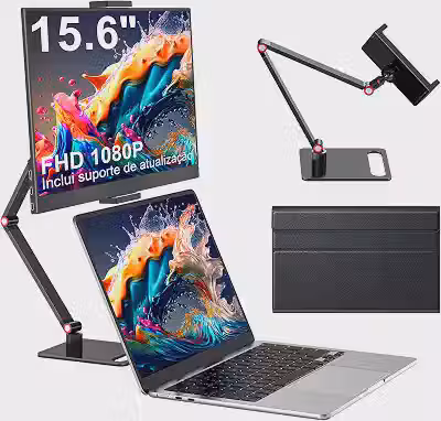 Monitor portátil, 15,6 'FHD 1080P IPS Laptop Extender de tela com suporte ajustável, USB-C HDMI tela portátil, Monitor portátil para laptop Mac PC Phone