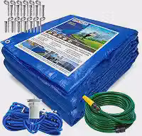 Capa Para Piscina Ck300 Azul 3x2,5m + Kit Completo Instalação + Mangueira Verde 10 Metros