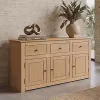 Balcão Buffet de Madeira Pinus Maciça Aparador Rústico Tipo Arca com 3 Gavetas e 3 Portas – para Sala de Jantar, Cozinha ou Sala de Estar - Homezy