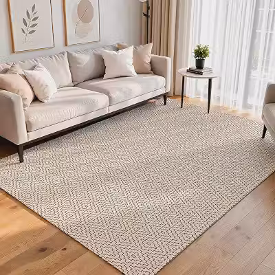 Tapete Sala Quarto e Escritório 2,00m x 1,40m Bordado Alto Relevo 100% Algodão Artesanal Decorativo Geométrico Caramelo Resistente Lavável Rústico