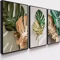 Quadro Decorativo Folhas e Plantas Verdes Amazonia Gold Fácil Fixação com Fita Dupla Face