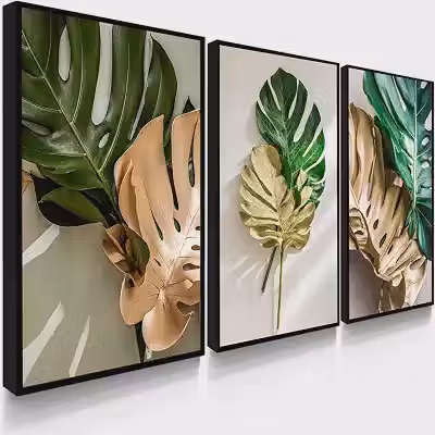 Quadro Decorativo Folhas e Plantas Verdes Amazonia Gold Fácil Fixação com Fita Dupla Face