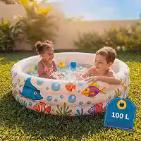 Piscina Infantil Inflável 100L Redonda com 3 Anéis | Estampa Fundo do Mar | Piscina para Bebê e Crianças | Uso Interno e Externo (100 Litros)