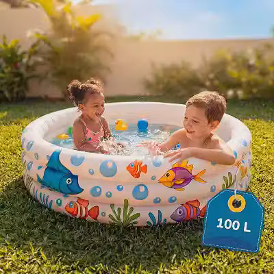 Piscina Infantil Inflável 100L Redonda com 3 Anéis | Estampa Fundo do Mar | Piscina para Bebê e Crianças | Uso Interno e Externo (100 Litros)