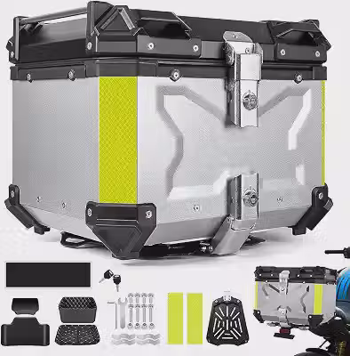 Baú Traseiro Moto Alumínio 45 Litros con Suporte Universal E Base Impermeável, Case Maletero De Aluminio Para Moto, Reforçado Seguro Bagageiro Universal Top Case (Prata)