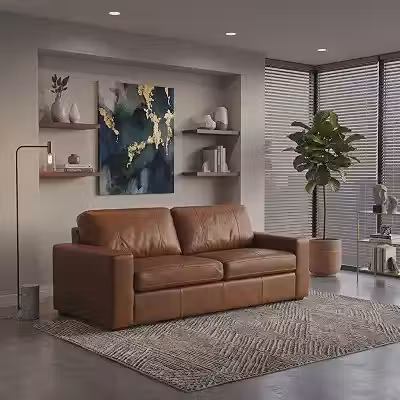 Sofá 3 Lugares Couro Legitimo Natural Premium Adel Dekorien (Couro Âmbar Fechado, 205cm)