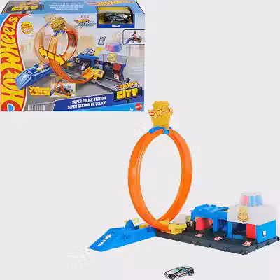 Kit Pista Hot Wheels Super Delegacia de Polícia Mattel. Pista com lançador, prisão de vilões e cenário Urbano cheio de ação. para crianças a partir de 4 anos.