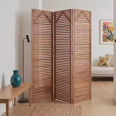 Biombo 3 Folhas Divisória Madeira Maciça Ripado p/Área Interna Externa Jardim Madeira