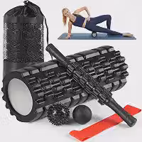 Kit Rolo De Liberação Miofascial 5 Em 1 Foam Roller, Rolo Massagem Liberação Miofascial com Bastão, Rolinho, Faixa de Alongamento, 2 Bolas de Massagem e Sacola de Transporte