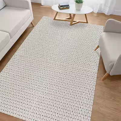 Tapete Sala Quarto Loubat Cru Preto 1,40 x 2,00 Antiderrapante 100% Algodão Moderno Claro Decorativo