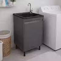 Tanque de Lavar Roupa Premium com Esfregadeira e Gabinete Balcão 100% MDF BP para Lavanderia (Cinza)