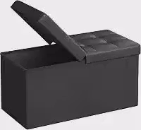 SONGMICS MAZIE Coleção, Banco Baú de Armazenamento 76 cm com Tampa Rebatível, Puff Baú, Capacidade 300 kg, para Hall de Entrada, Sala de Estar, Quarto, Couro Sintético, Preto BRLSF45BK