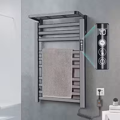 Toalheiro Termico, Secador de Toalhas Eletrico, Aquecedor de Toalha para Banheiro, Grande Quadrado Inox com Timer Embutido (Fio Lado Direito), Preta, 30°/35°/40°/45°/50°/55°/60°/65°/70° (220V)