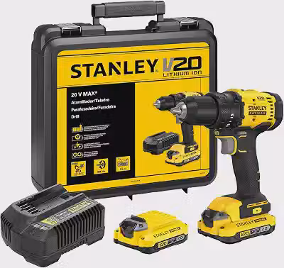 STANLEY Parafusadeira e Furadeira 13mm 20V SCD701D2K 2 Baterias 1 Carregador e Maleta