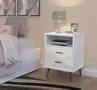 Mesa de Cabeceira em MDF/MDP – Luxo com 02 Gavetas e Nicho – Móvel Auxiliar para Cama Box (BRANCO)