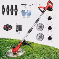 Roçadeira Elétrica a Bateria 1500W 25000RPM, Cortador de Grama Leve 2kg com Display LED, Haste Ajustável 120cm e 3 Tipos de Lâminas