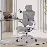 Cadeira de Escritório Ergonômica Testada conforme NR-17, Duplo Apoio Lombar, Assento Deslizante com Ajuste de Profundidade 5cm, Apoio para Pés Retrátil, Reclinável até 135° para Home Office(Cinza)