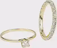 Kit 2 Anéis Femininos Banhados a Ouro 18k, Solitário com Zircônia e Aparador de Aliança Cravejado com Strass