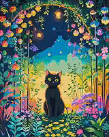 FILASLFT Pintura por números gato preto, pintura por números para adultos e iniciantes, kits de pintura a óleo de paisagem de jardim animal, perfeito para decoração de parede de escritório 40,6 x 50,8 cm