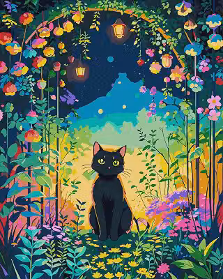 FILASLFT Pintura por números gato preto, pintura por números para adultos e iniciantes, kits de pintura a óleo de paisagem de jardim animal, perfeito para decoração de parede de escritório 40,6 x 50,8 cm