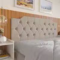 Cabeceira Painel Suspensa Estofada Bia em Tecido Suede para Cama Box – Solteiro 90cm / Casal 140cm / Queen 160cm (AREIA, Casal 1.40)