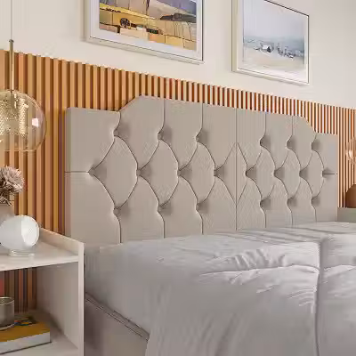 Cabeceira Painel Suspensa Estofada Bia em Tecido Suede para Cama Box – Solteiro 90cm / Casal 140cm / Queen 160cm (AREIA, Casal 1.40)