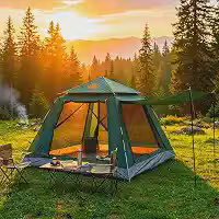 Barraca de Camping 4-6 Pessoas Impermeável Automática com Mosquiteiro, ComVobertura e Proteção Solar Dobrável Camping Equipamentos,Dobrável