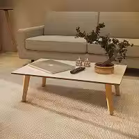 Mesa de Centro Moderna, 80 x 42 cm, Tampo MDF, Pés em Madeira Maciça, Altura 32,5 cm (Off White-Freijó)